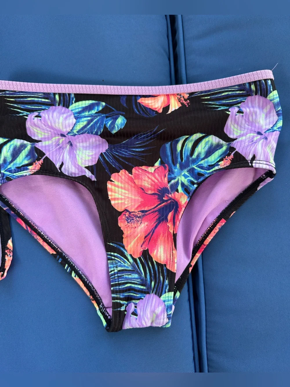 Justice Tropical Floral Two-Piece Swim Set - Purple & Coral Hibiscus Size 10